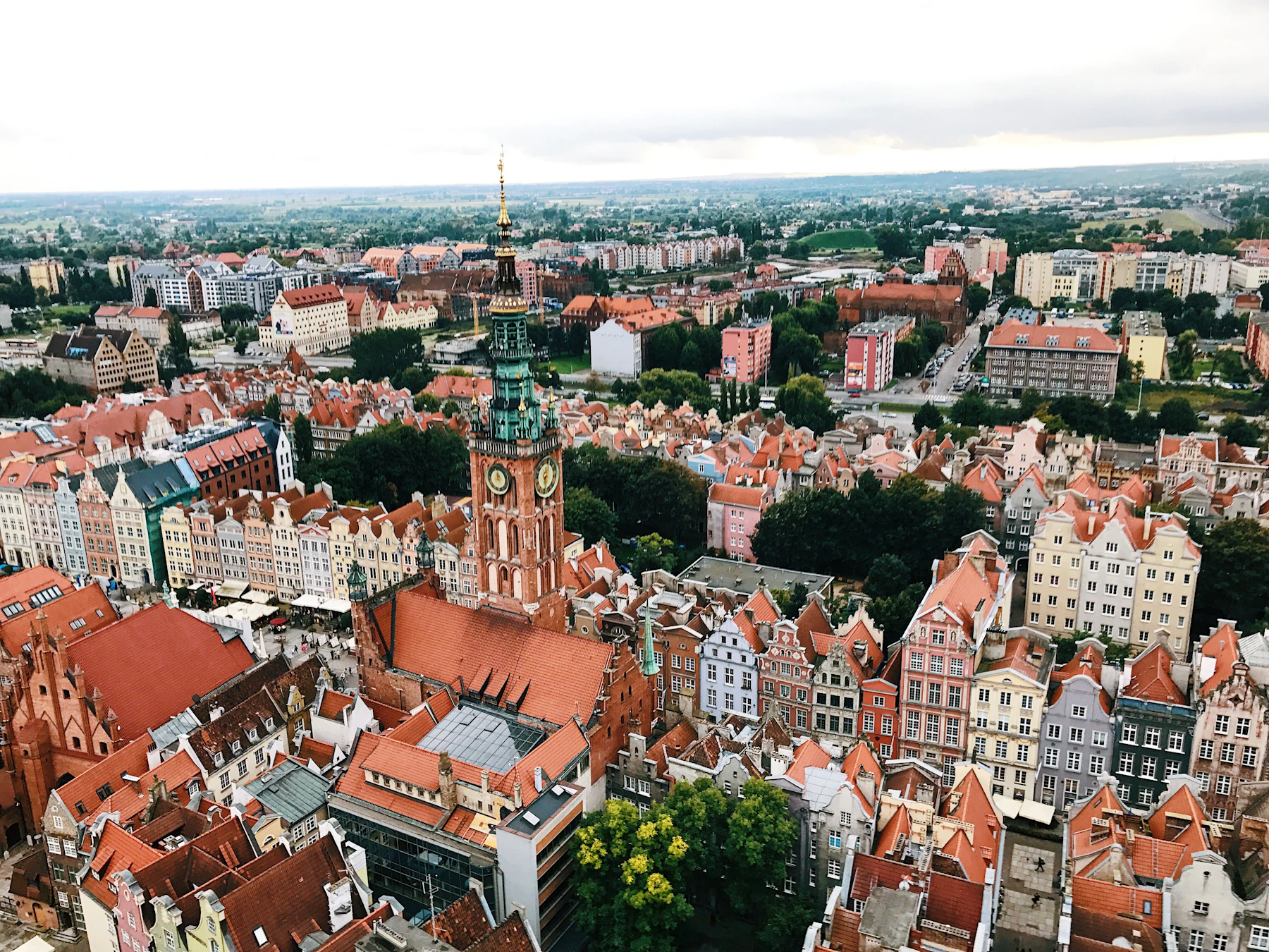 Panorama historycznego centrum Gdańska widziana z góry