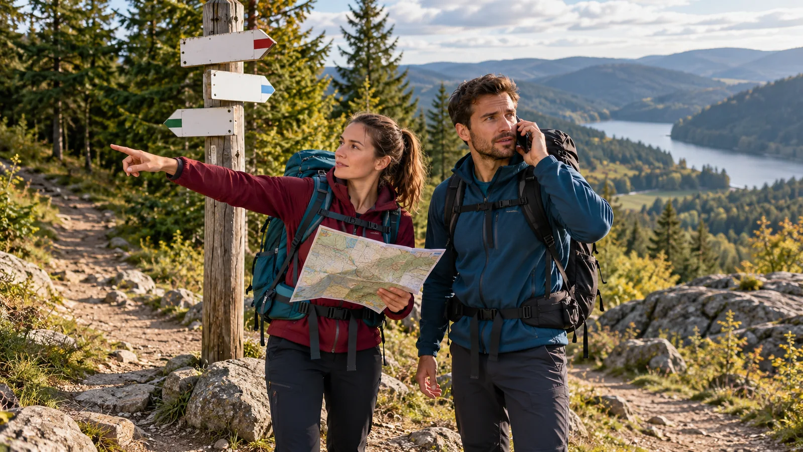 Turyści przekazujący pozycję podczas rozmowy
