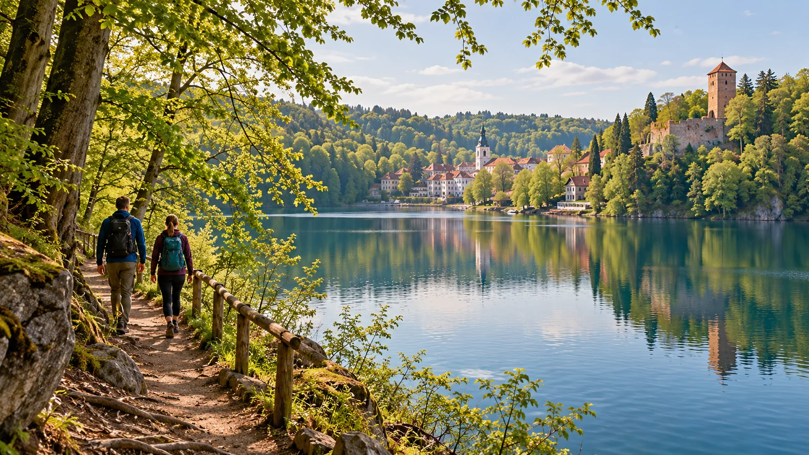 Redakcyjna interpretacja Łagowa nad jeziorem i leśnej ścieżki