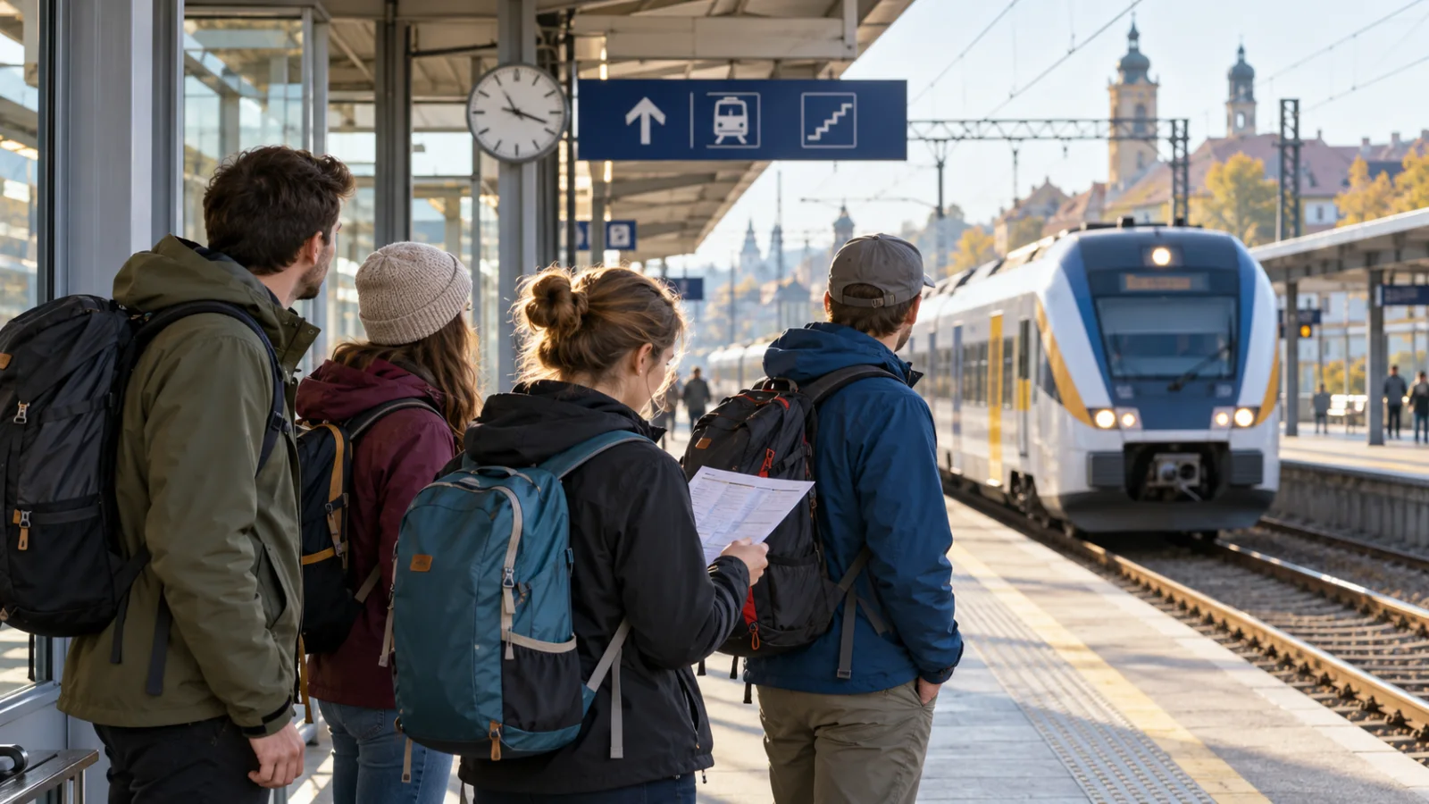 Podróżni przygotowani do jednodniowej podróży koleją